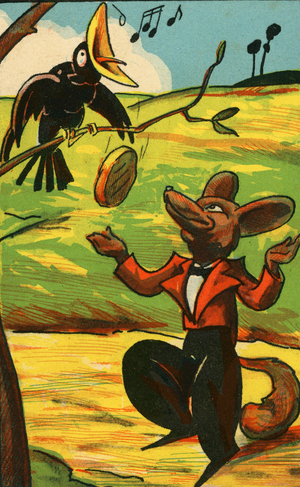 The raven and the fox fable by Jean de La Fontaine 1621 1695 Advertising image of the brand Rivoire and Jeandet around 1930