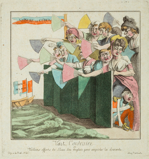 Contrary Wind or Valiant Efforts of the English Fair Sex to Prevent the Invasion, 1803 (coloured engraving)