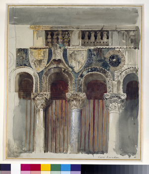 Study of the Marble Inlaying on the Front of the Casa Loredan, Venice, September - October 1845 (watercolour, bodycolour and pen and ink over graphite on pale grey wove paper)