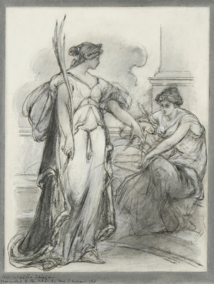 Study for 'Victory and History' (black & white chalk on paper)