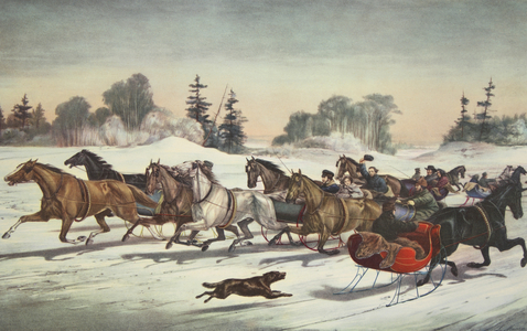 'Trotting Cracks' on The Snow, Currier & Ives (colour litho)