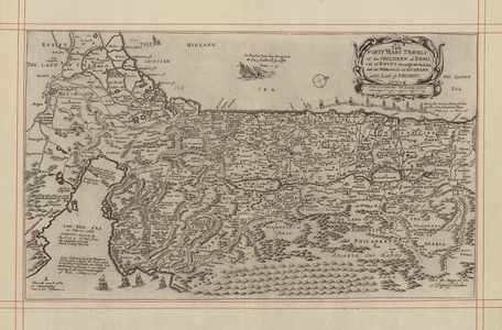 Map showing the forty year journey of the Children of Israel out of Egypt to the Promised Land (engraving)