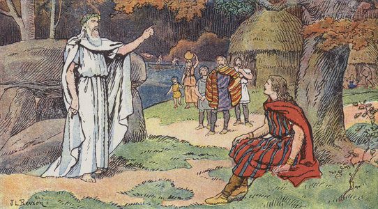 A Druid teaching Vercingetorix, son of the Chief of the Gauls of the Auvergne (colour litho)