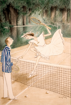 The Tennis Match, 1941 (watercolour and ink)