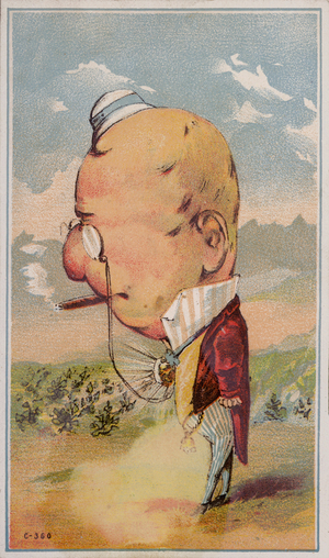 Man wearing a monocle and smoking a cigar (colour litho)