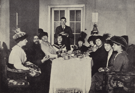 The Daily Gathering of his Female Admirers in Rasputin's Parlour (b/w photo)