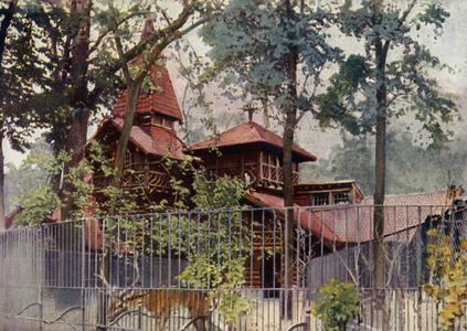 Deer house, Berlin Zoological Garden, Germany (colour litho)