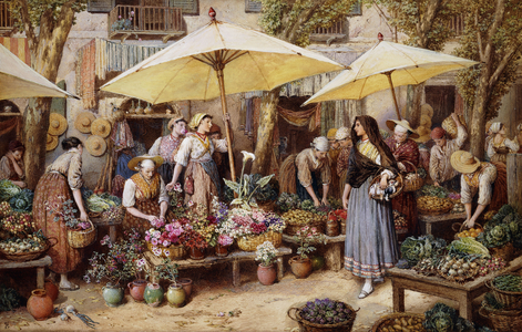 The Flower Market, Toulon,  (watercolour heightened with bodycolour)