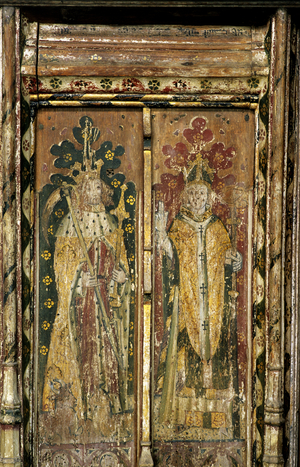 St Walstan of Bawburgh and St Thomas of Canterbury, detail of the rood screen, Church of St Mary, Sparham, Norfolk, UK (tempera on wood)