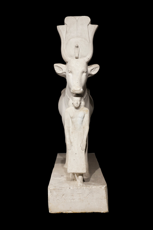 Casts of the statues of the goddess Hathor protecting the high dignitary Psammetichus, the goddess Isis and the god Osiris, 26th dynasty, found in a tomb in Saqqara (plaster)