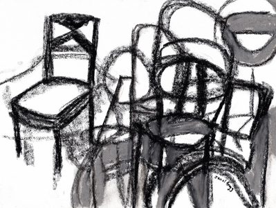 Chairs on Top of Chairs IV 2019 (charcoal on paper)