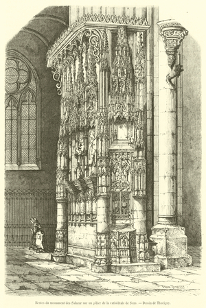 Restes du monument des Salazar sur un pilier de la cathedrale de Sens (engraving)