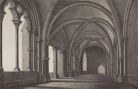 The lobby at Maulbronn Monastery, Baden-Wurttemberg, Germany (engraving)