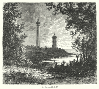 Lighthouses of the Ile de Re, France (engraving)