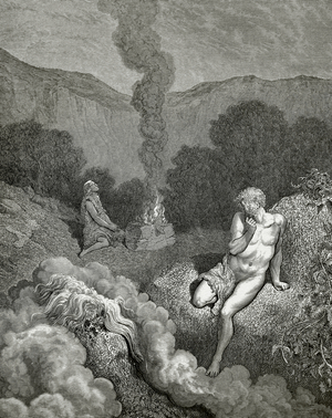 Cain and Abel offering his sacrifice (engraving)