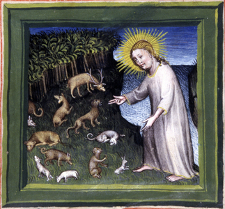 Saint Francis of Assisi preaching to the animals, 15th century (miniature)