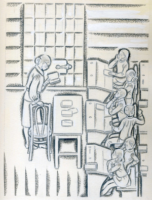 Illustration from 'Lace from Vyatsk' by Stanislav Romanovsky, 1982 (gouache on paper)