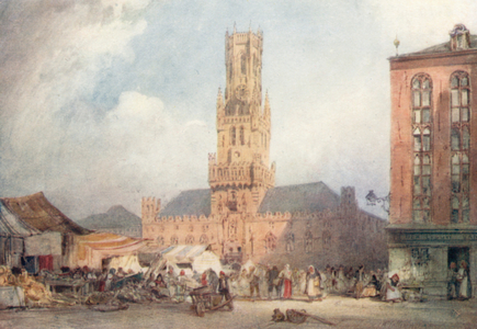 The Grand Place, Bruges, Market Day, 1891 (colour litho)