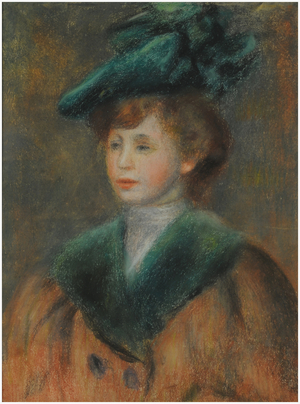 Young Woman with a Green Hat (pastel on paper)