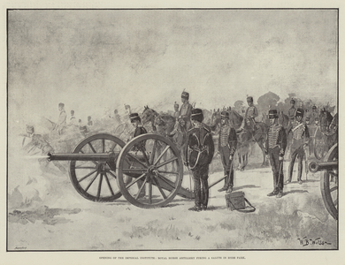 Opening of the Imperial Institute, Royal Horse Artillery firing a Salute in Hyde Park (engraving)