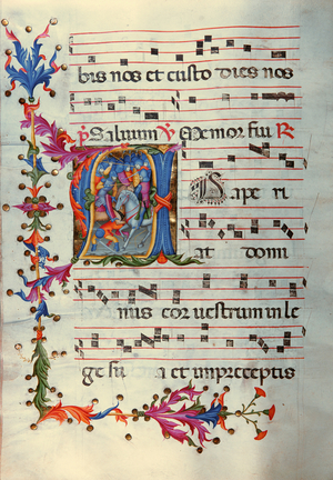Antiphonary in note 6, a book which contains the chants to be sung by the choir during mass (parchment)