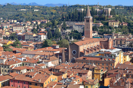 Panorama of downtown of Verona and church of sant'Anastasia, Historical center, Verona, Veneto, Italy, 2019 (photo)