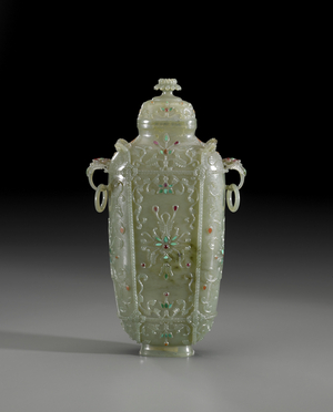 Ornamental Vase, early 20th century (jade with inset semi-precious stones)