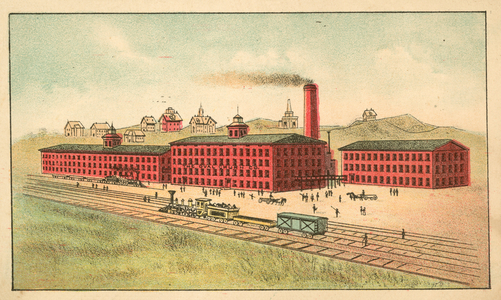 Railway line in front of the factory of the Oval Churn Company (chromolitho)
