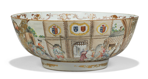 'The Gate of Calais' punch bowl, c.1750-55 (porcelain)