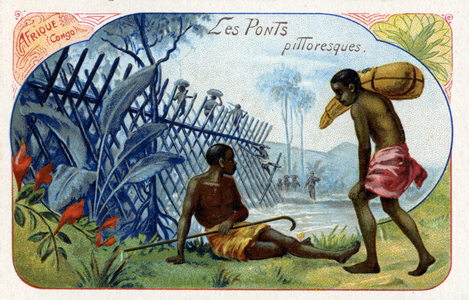 Bridge over the Luvua river,, Congo, Africa, c.1910 (colour litho)
