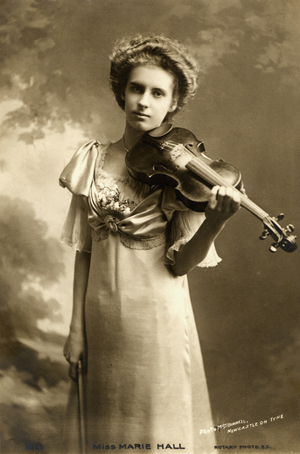 Marie Hall holding violin