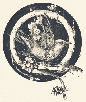 Capital letter Q decorated with plant motifs and a bird., 1880 (engraving)