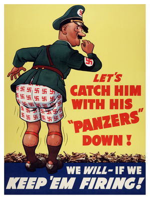 American propaganda poster lampooning Adolf Hitler