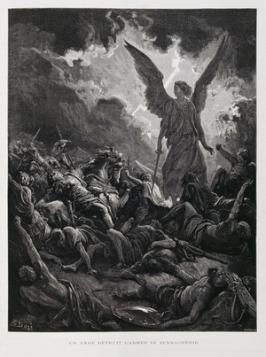 The Angel destroys the army of Sennacharib, Illustration from the Dore Bible