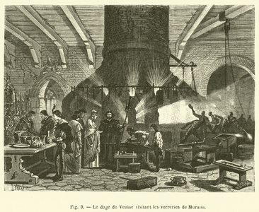 Le doge de Venise visitant les verreries de Murano (engraving)