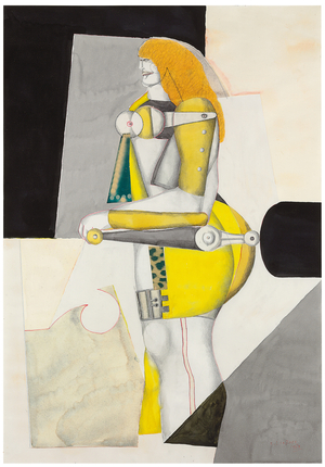 Woman, 1968 (w/c, printed paper collage, oil & crayon on paper)