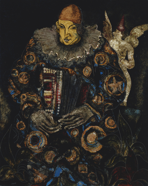 Clown Playing the Accordion; Pierrot Jouant l'Accordeon, (oil on glass)