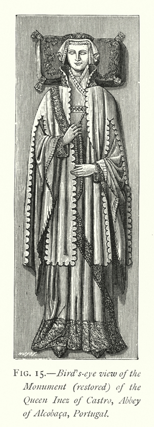 Bird's-eye view of the Monument (restored) of the Queen Inez of Castro, Abbey of Alcobaca, Portugal (engraving)