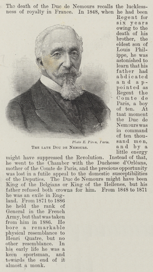 The late Duc de Nemours (engraving)