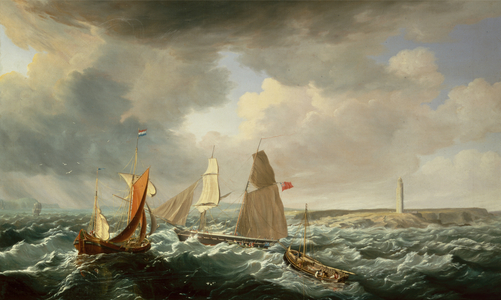 A Brigantine, a Dutch Galiot and Fishing Vessels (oil on canvas))