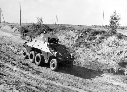 Armored car of the police on the Eastern front, 1942 (b/w photo)
