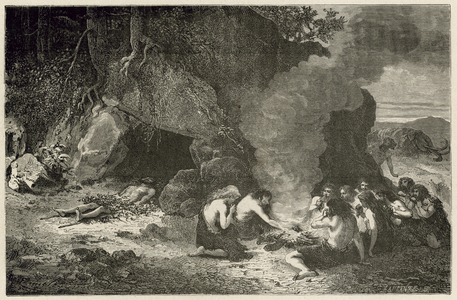 Un repas funeraire a l'epoque du grand ours et du mammouth (engraving)