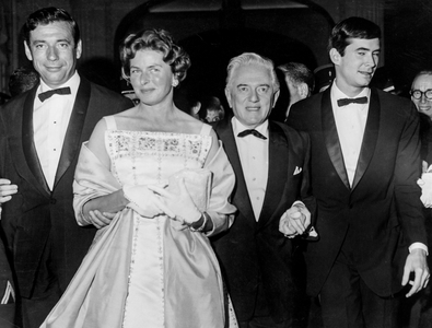 Yves Montand, Ingrid Bergman, Anatole Litvak, Anthony Perkins, Cannes Film Festival, France, 1961 (b/w photo)