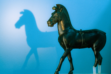 Bronze statuette of a horse ca. 480 B.C. Archeological Museum of Olympia, Olympia, Greece., 1990s (photo)