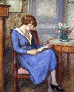 Madame d'Espagnat sitting wearing a Blue Dress; Mme d'Espagnat Assise a la Robe Bleu,  (oil on canvas)