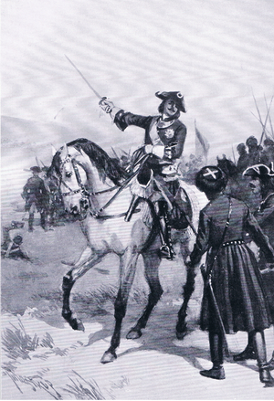Peter the Great at the battle of Pultowa, illustration from Landmarks in European History published by Gresham Publishing Co, c.1920 (litho)