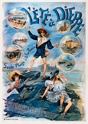 Advertising for french west railways for Dieppe (Normandy), France c. 1900 (postcard)