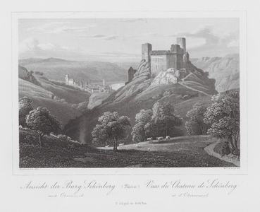 Rein / Rhin / Rhine: Ansicht der Burg Schonberg; Vues du Chateau de Schonberg (engraving)