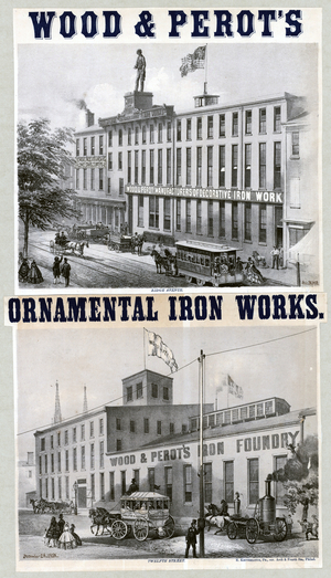 Wood & Perot's ornamental iron works, Philadelphia, printed by Eugene Ketterlinus (d.1886), December 28, 1858 (litho tinted with one stone) (see also LCP 463865 & 463866)