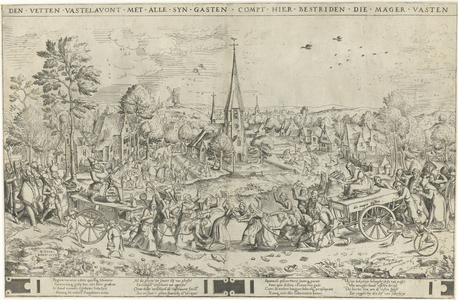 The fight between Carnival and Lent, engraved by Pieter van der Heyden, 1558 (engraving)